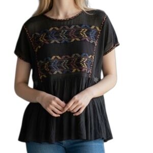 Free People Black Embroidered Black Women's Top, Size XS